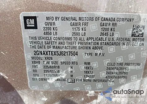 2018 Chevrolet Equinox Lt from USA, damaged, VIN 2GNAXTEX5J6217504